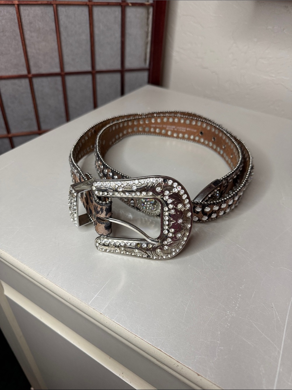 Blazin Roxx Leopard Print Belt with Crystal-Studded Silver Buckle
